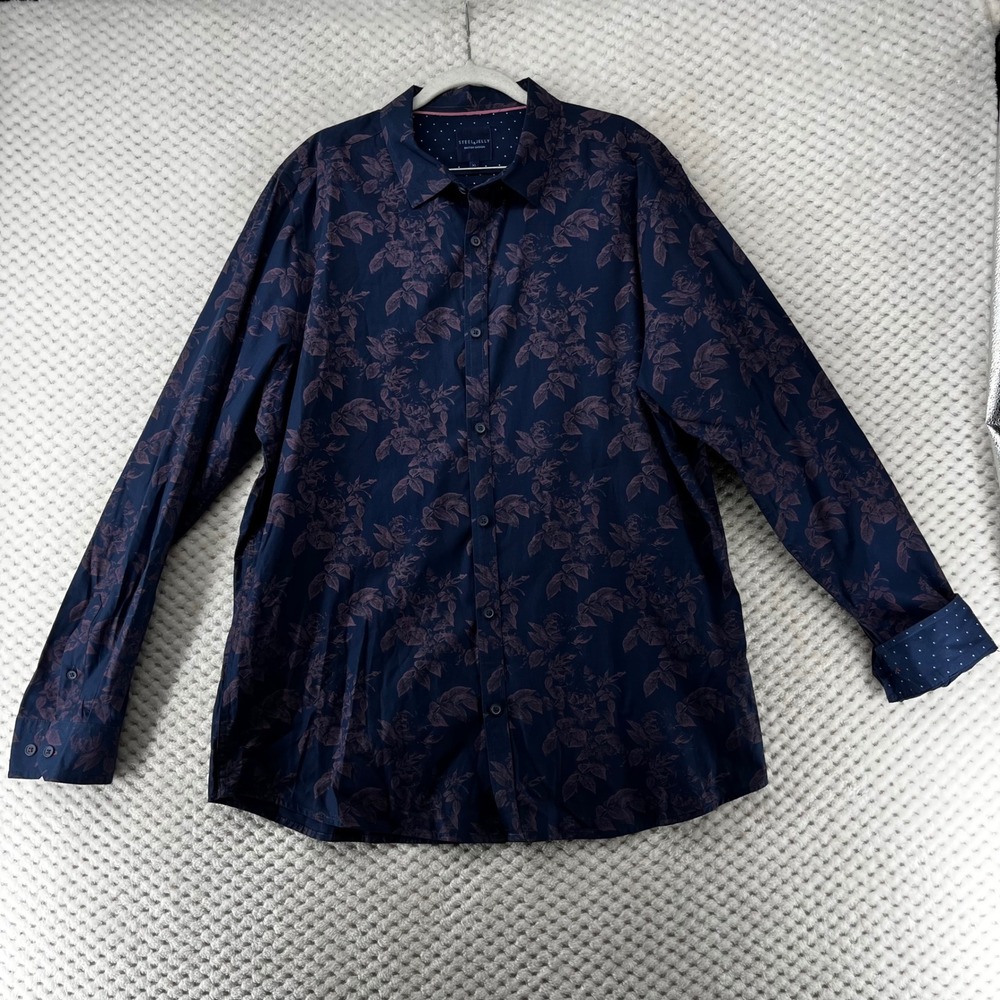 Steel & Jelly Floral Button Down Shirt‎ Long Sleeve British Design Flip Cuffs XL